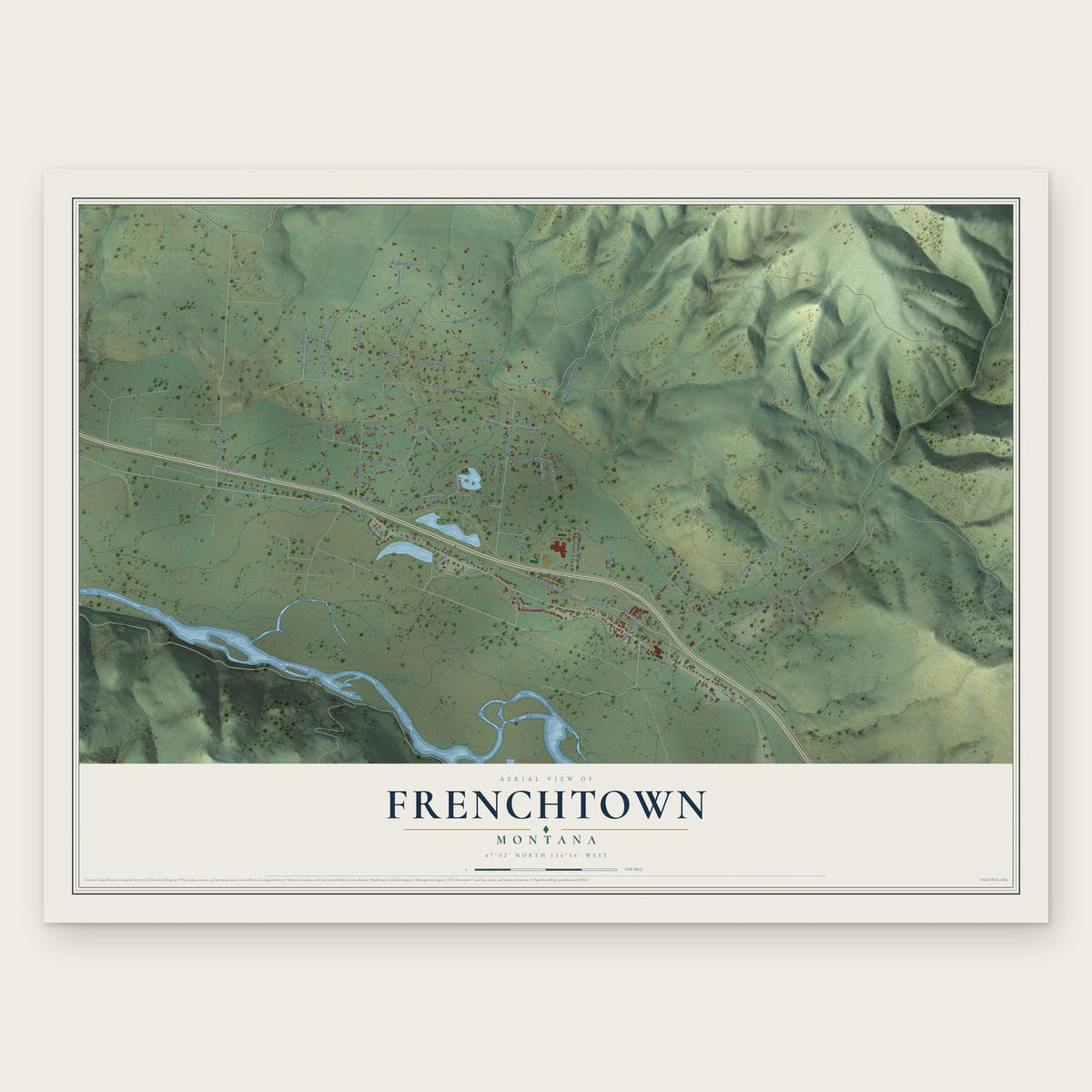 Frenchtown, Montana map print, the full design