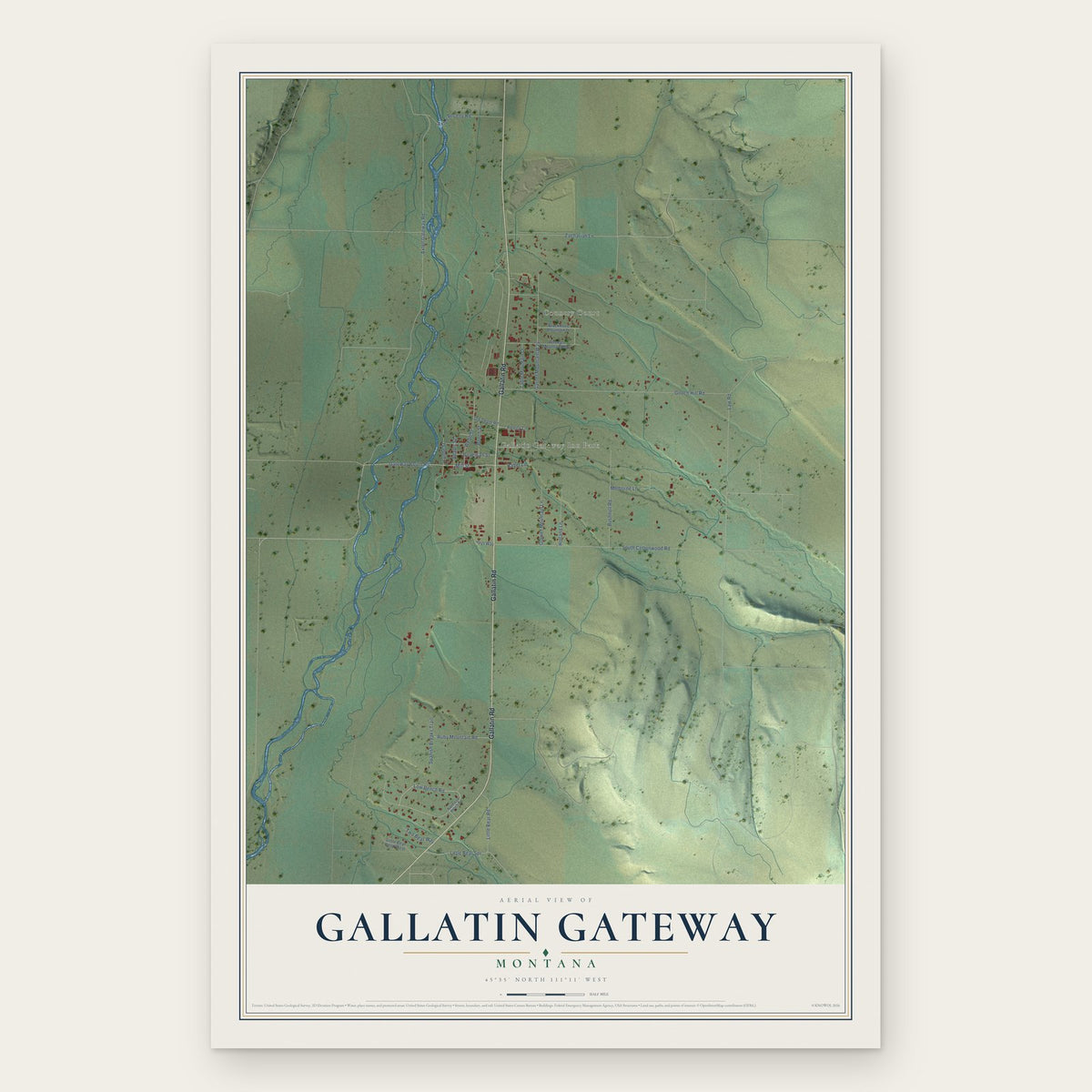 Gallatin Gateway, Montana map print, the full design