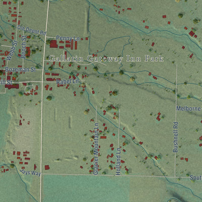 Close-up of the map of Gallatin Gateway, Montana print showing street and building detail