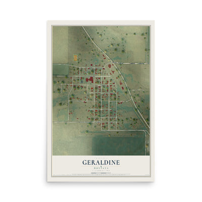 Map of Geraldine, Montana, 12 x 18 inch unframed archival matte print