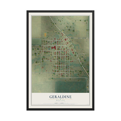 Map of Geraldine, Montana, 12 x 18 inch print in a black wood frame