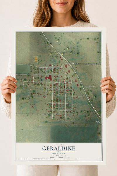 Map of Geraldine, Montana, 18 x 24 inch unframed archival matte print