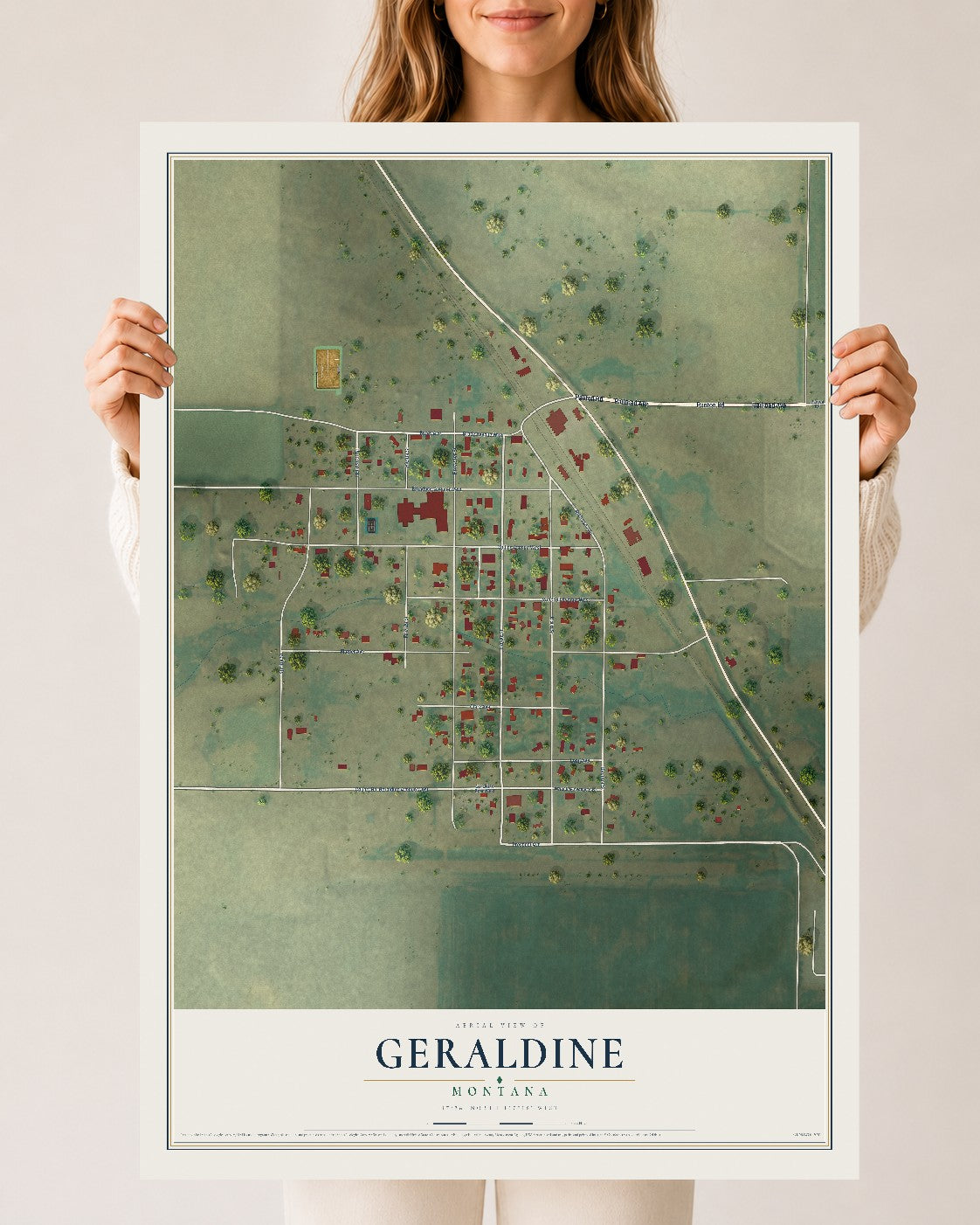 Map of Geraldine, Montana, 24 x 36 inch unframed archival matte print