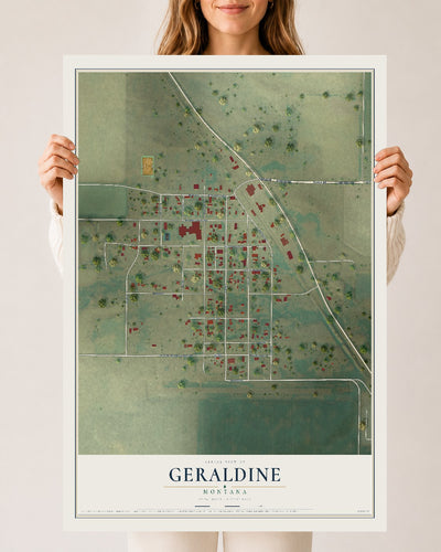 Map of Geraldine, Montana, 24 x 36 inch unframed archival matte print