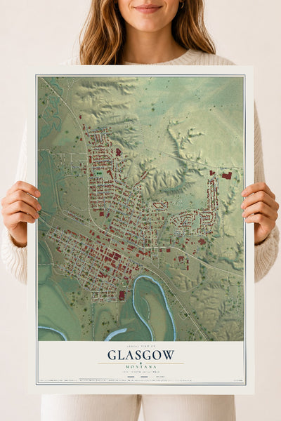 Map of Glasgow, Montana, 18 x 24 inch unframed archival matte print