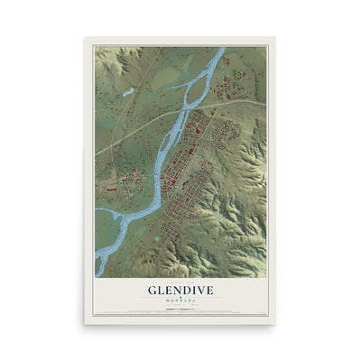 Map of Glendive, Montana, 12 x 18 inch unframed archival matte print