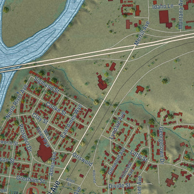 Second close-up of the map of Glendive, Montana print showing more streets and buildings