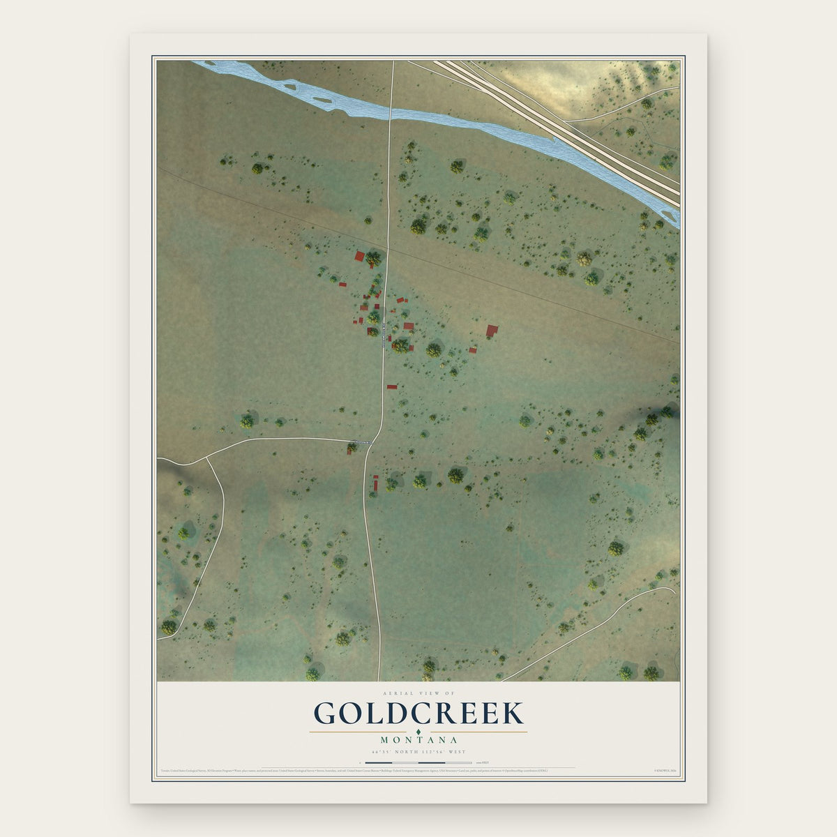 Goldcreek, Montana map print, the full design