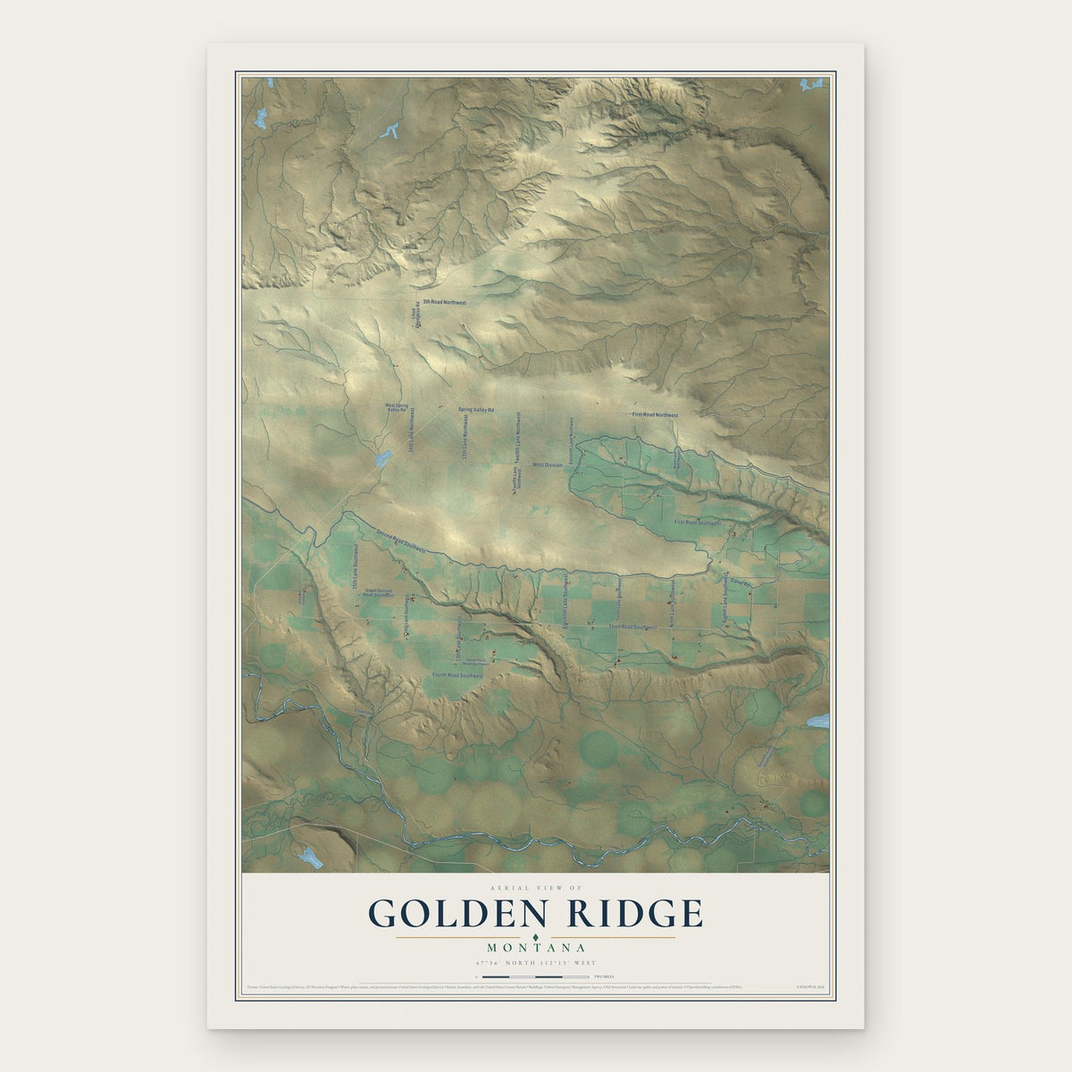Golden Ridge, Montana map print, the full design
