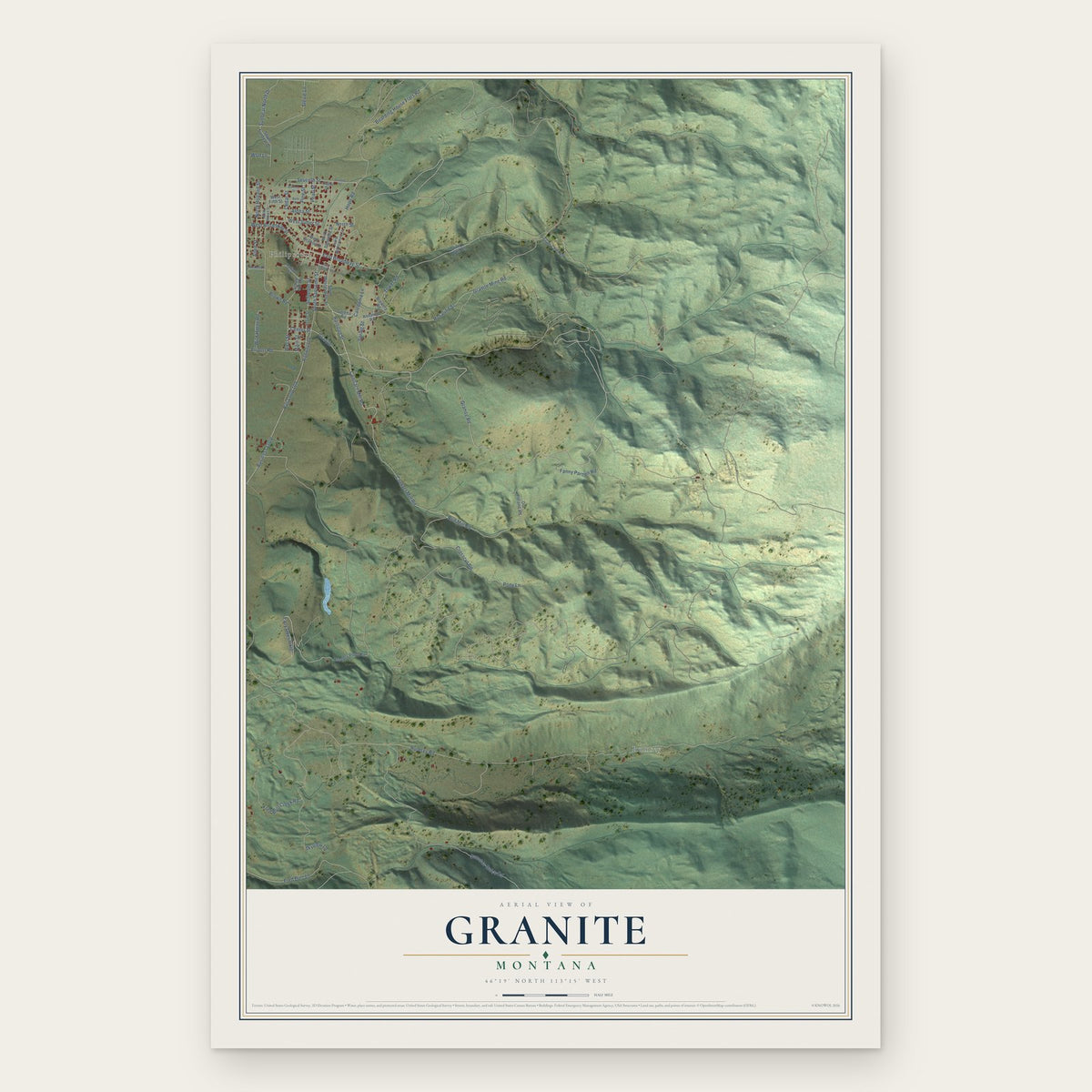 Granite, Montana map print, the full design