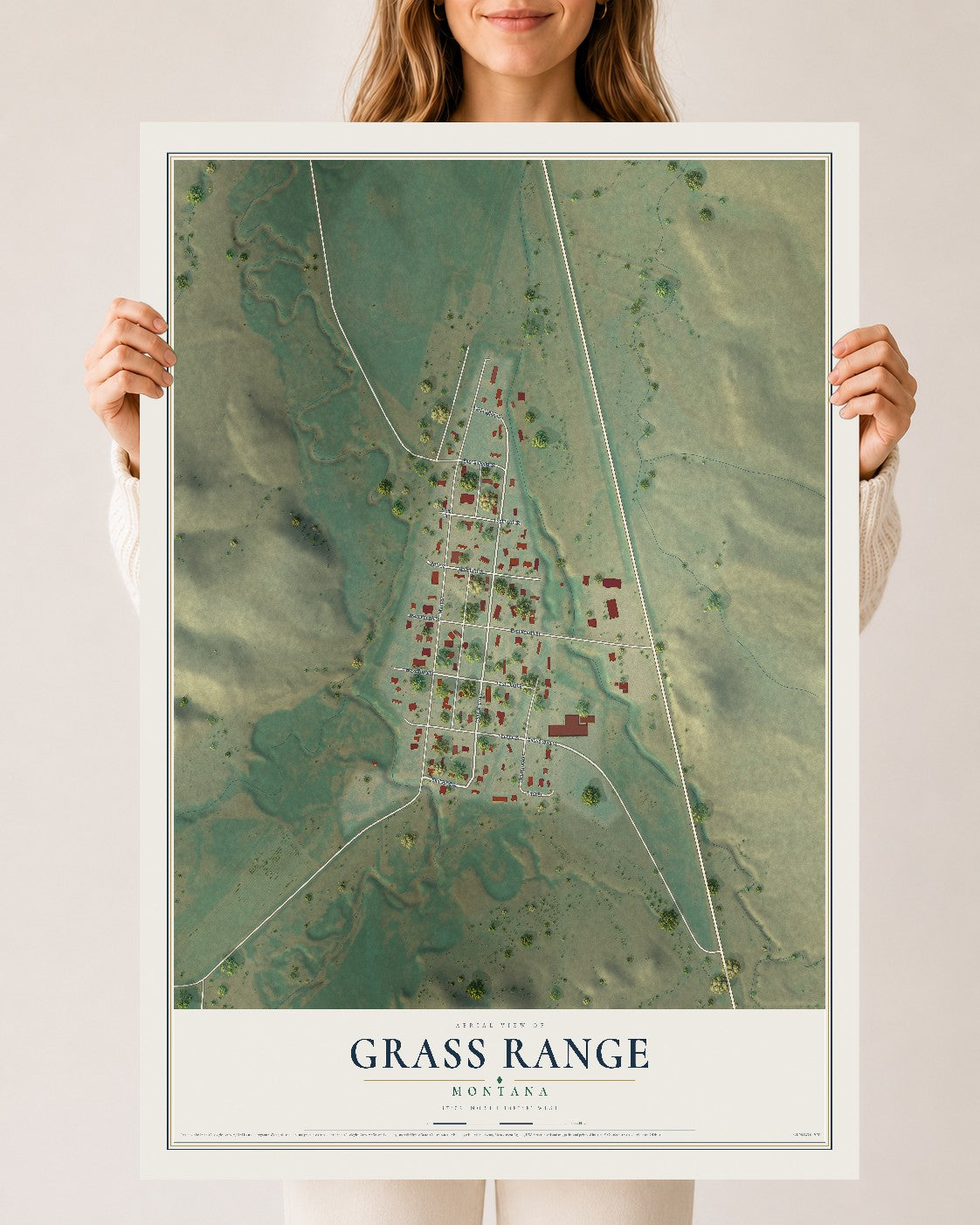 Map of Grass Range, Montana, 24 x 36 inch unframed archival matte print