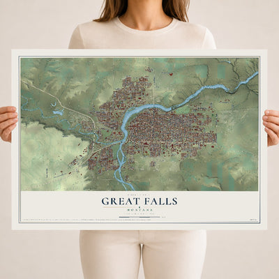 Map of Great Falls, Montana, 18 x 24 inch unframed archival matte print