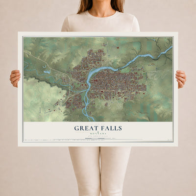 Map of Great Falls, Montana, 24 x 36 inch unframed archival matte print