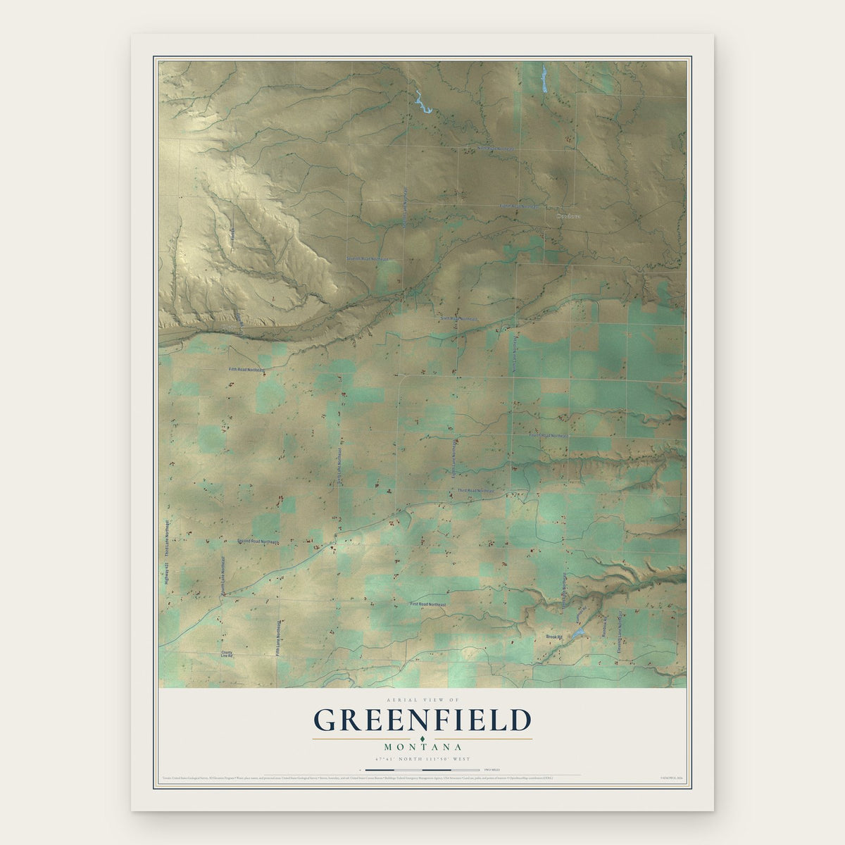 Greenfield, Montana map print, the full design