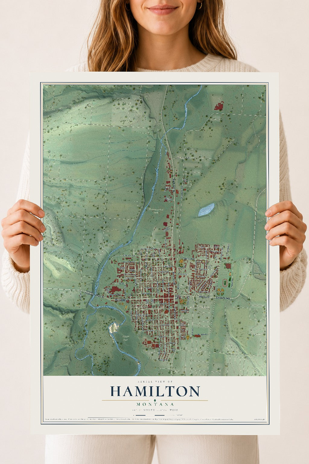 Map of Hamilton, Montana, 18 x 24 inch unframed archival matte print
