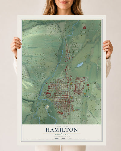 Map of Hamilton, Montana, 24 x 36 inch unframed archival matte print
