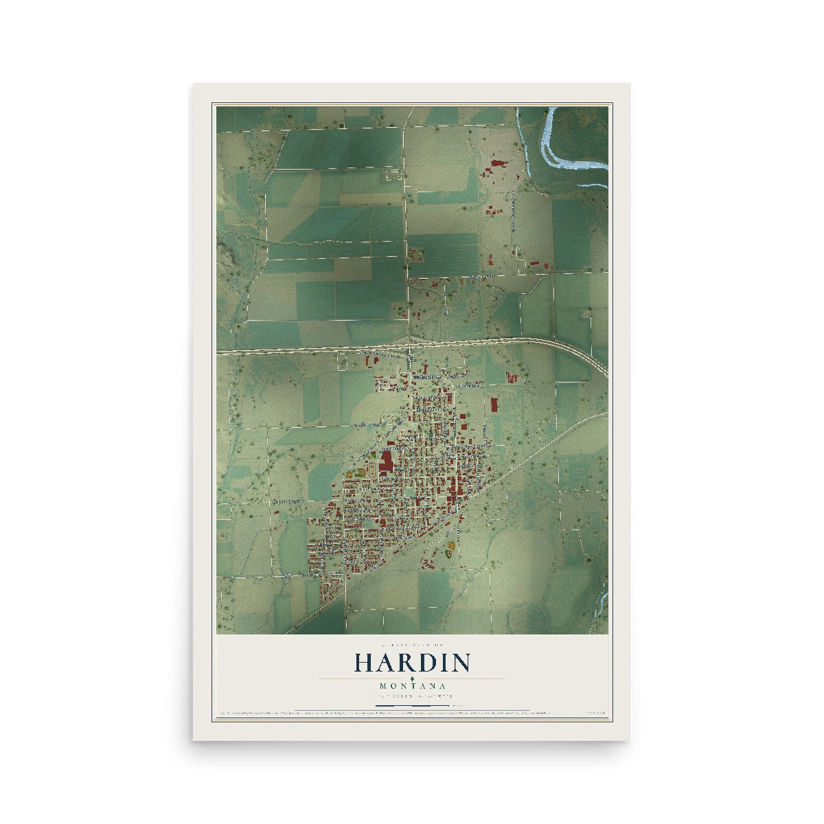 Map of Hardin, Montana, 12 x 18 inch unframed archival matte print