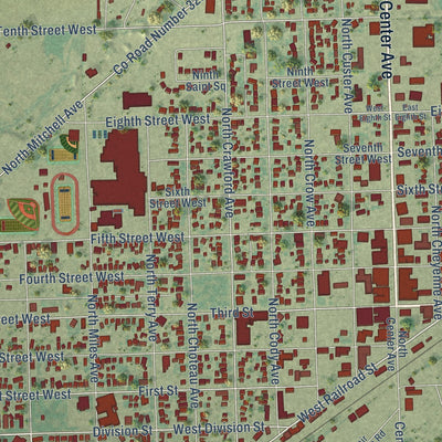 Close-up of the map of Hardin, Montana print showing street and building detail
