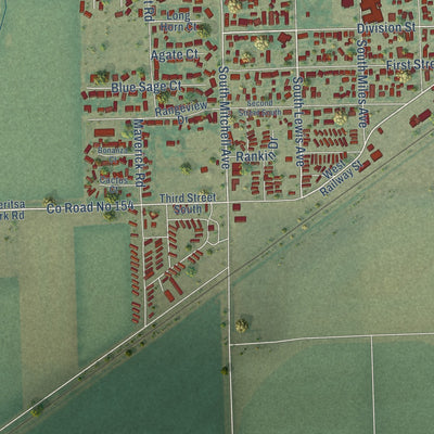 Second close-up of the map of Hardin, Montana print showing more streets and buildings
