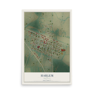 Map of Harlem, Montana, 12 x 18 inch unframed archival matte print