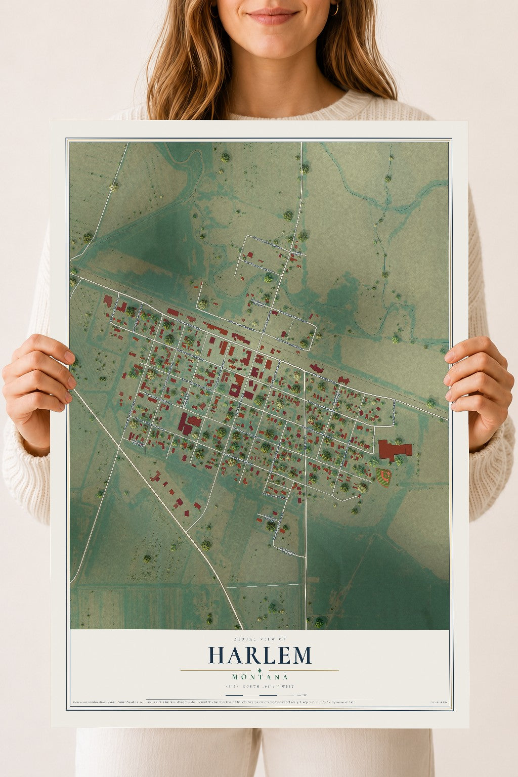 Map of Harlem, Montana, 18 x 24 inch unframed archival matte print