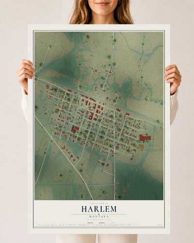 Map of Harlem, Montana, 24 x 36 inch unframed archival matte print