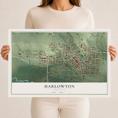 Map of Harlowton, Montana, 12 x 18 inch unframed archival matte print