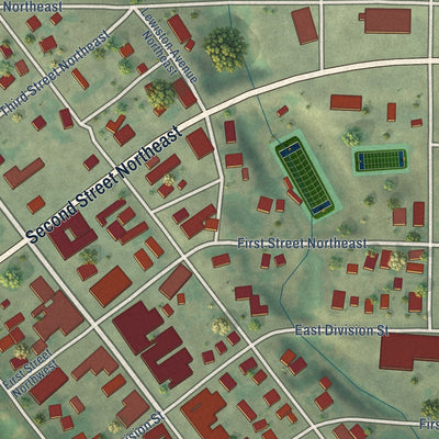 Close-up of the map of Harlowton, Montana print showing street and building detail