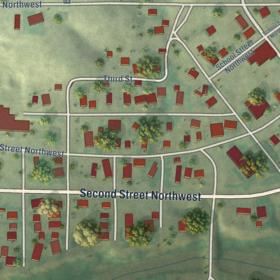 Second close-up of the map of Harlowton, Montana print showing more streets and buildings
