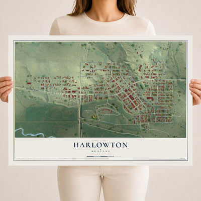 Map of Harlowton, Montana, 18 x 24 inch unframed archival matte print