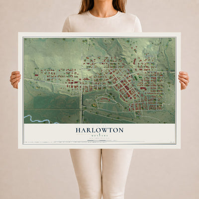 Map of Harlowton, Montana, 24 x 36 inch unframed archival matte print