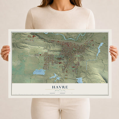 Map of Havre, Montana, 12 x 18 inch unframed archival matte print