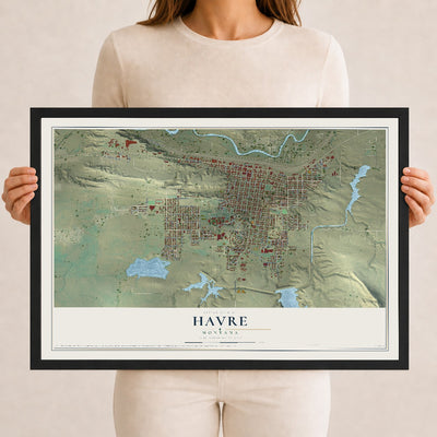 Map of Havre, Montana, 12 x 18 inch print in a black wood frame