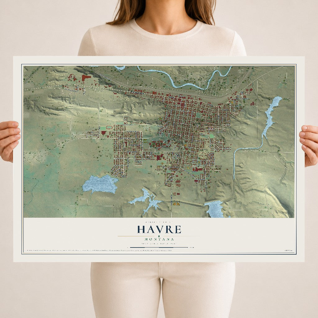 Map of Havre, Montana, 18 x 24 inch unframed archival matte print
