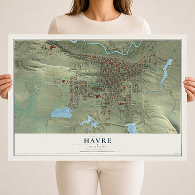 Map of Havre, Montana, 18 x 24 inch unframed archival matte print