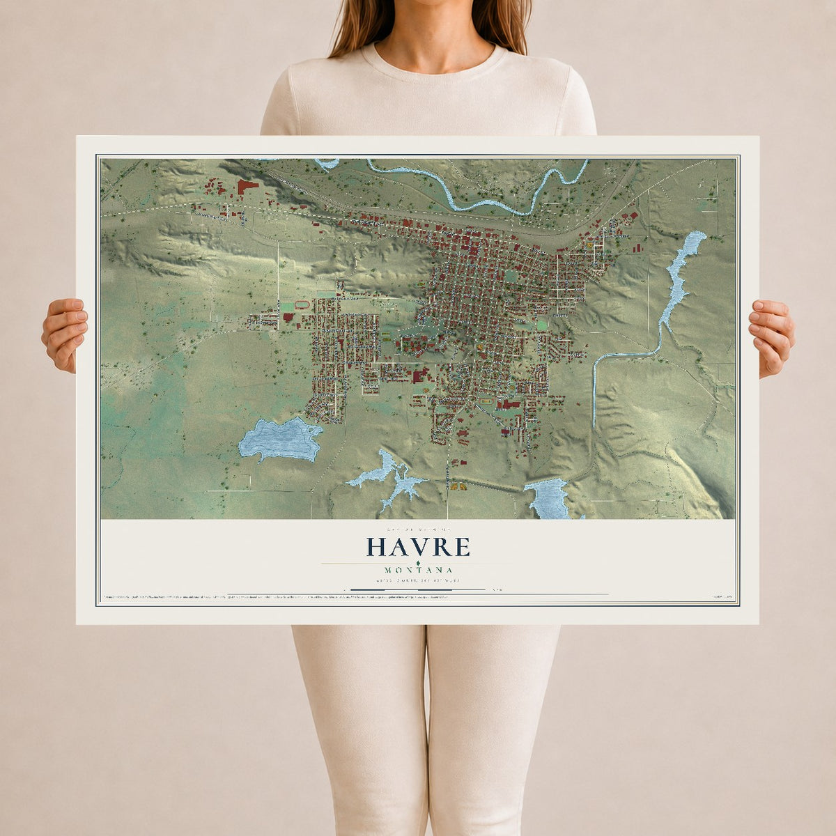 Map of Havre, Montana, 24 x 36 inch unframed archival matte print