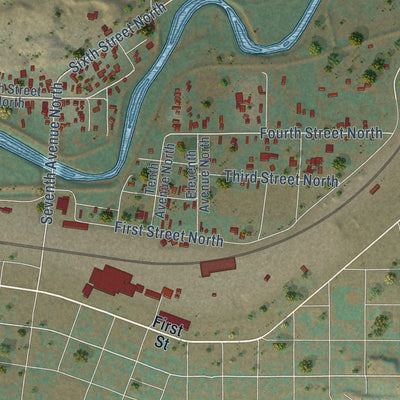 Close-up of the map of Havre North, Montana print showing street and building detail
