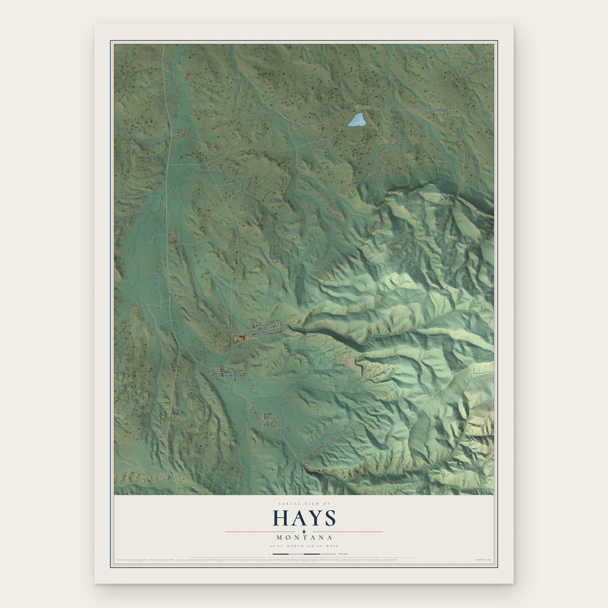 Hays, Montana map print, the full design