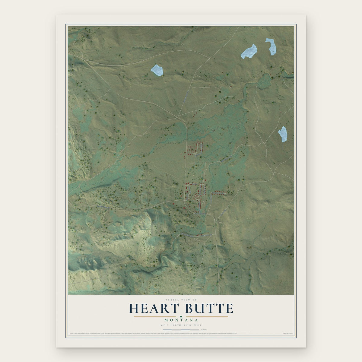 Heart Butte, Montana map print, the full design