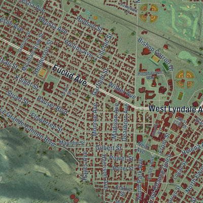 Second close-up of the map of Helena, Montana print showing more streets and buildings