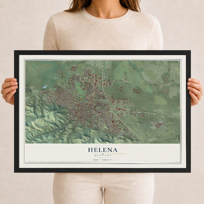 Map of Helena, Montana, 12 x 18 inch print in a black wood frame