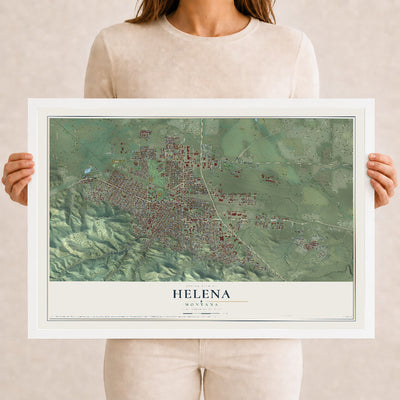 Map of Helena, Montana, 12 x 18 inch print in a white wood frame