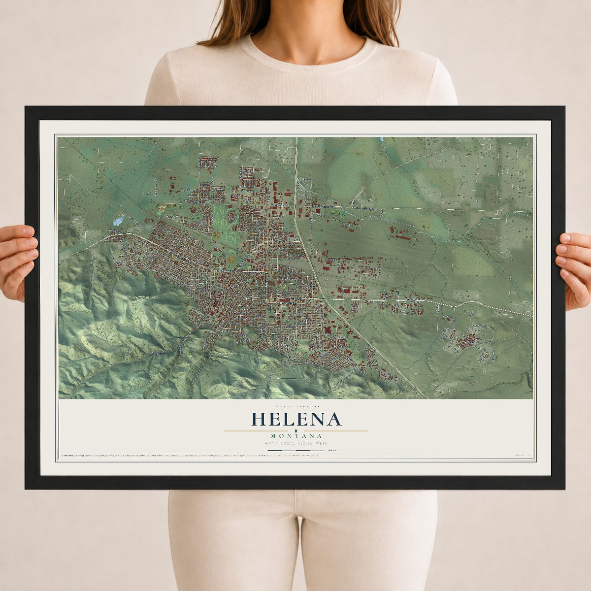 Map of Helena, Montana, 18 x 24 inch print in a black wood frame