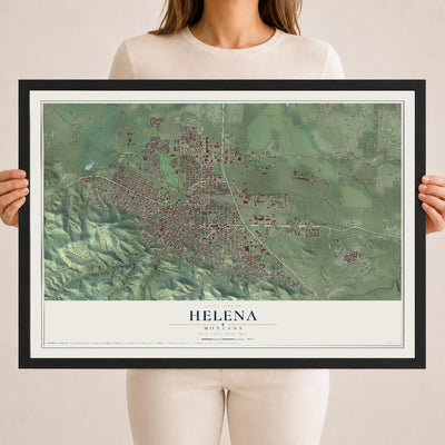 Map of Helena, Montana, 18 x 24 inch print in a black wood frame