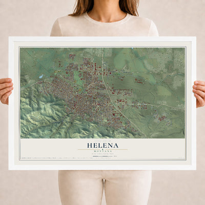 Map of Helena, Montana, 18 x 24 inch print in a white wood frame
