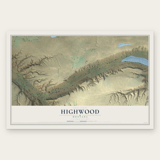 Highwood, Montana map print, the full design