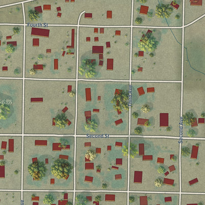 Close-up of the map of Hingham, Montana print showing street and building detail
