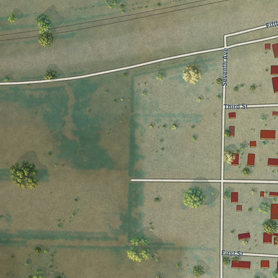 Second close-up of the map of Hingham, Montana print showing more streets and buildings