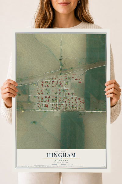 Map of Hingham, Montana, 18 x 24 inch unframed archival matte print