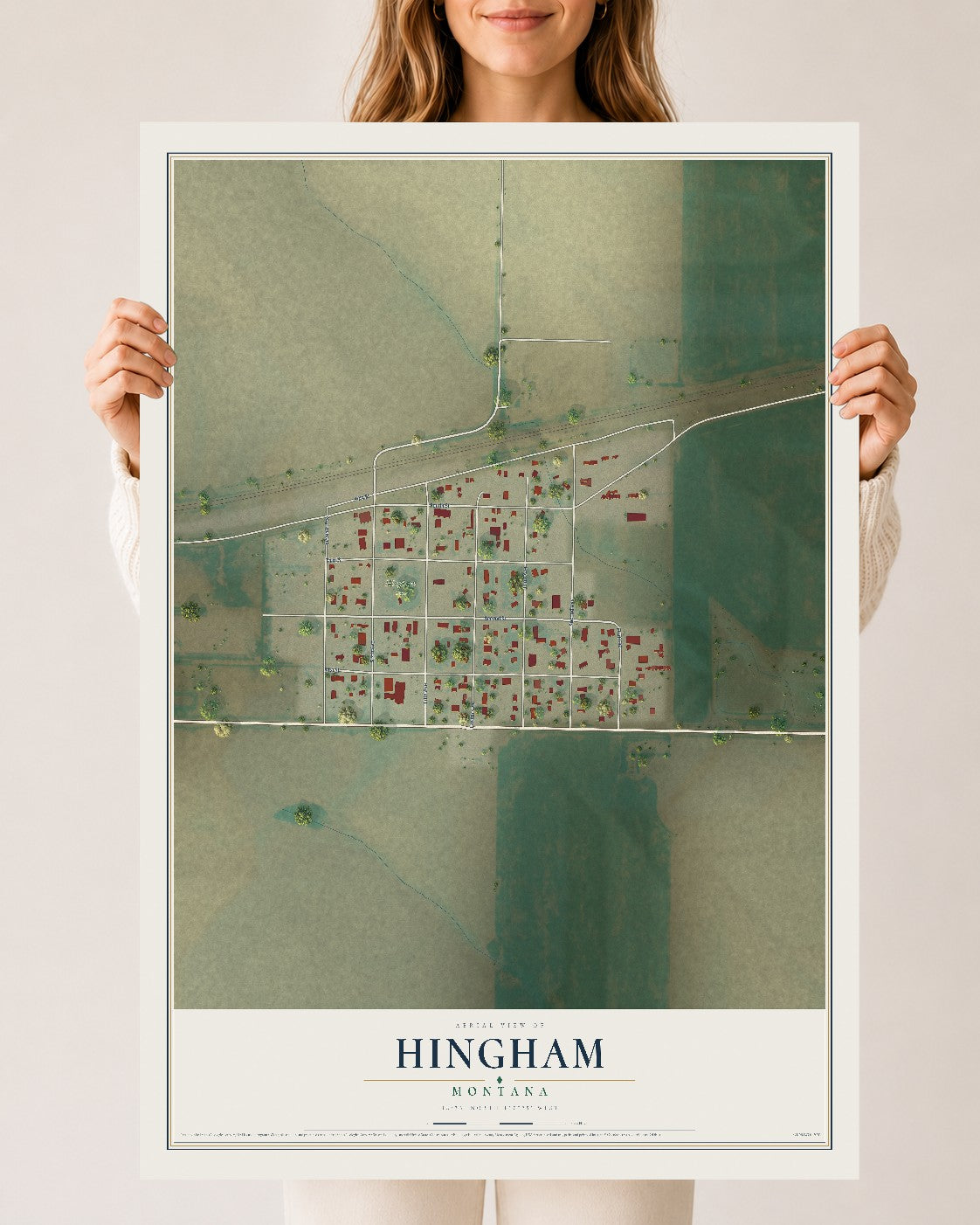 Map of Hingham, Montana, 24 x 36 inch unframed archival matte print